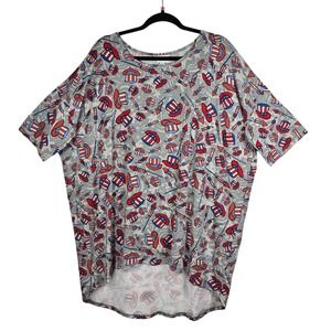 LuLaRoe Irma Tunic Top Womens 2XL Grey Patriotic Uncle Sam Hat Fireworks NWT